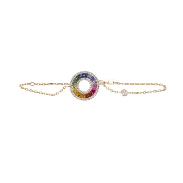 Bracelet in Rose Gold with Round Diamonds and Rainbow Sapphires