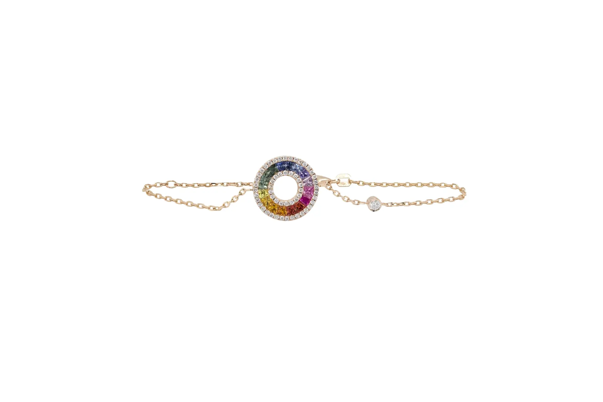 Bracelet in Rose Gold with Round Diamonds and Rainbow Sapphires