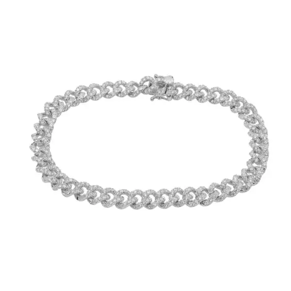 Gourmette Bracelet in White Gold with Round Diamonds