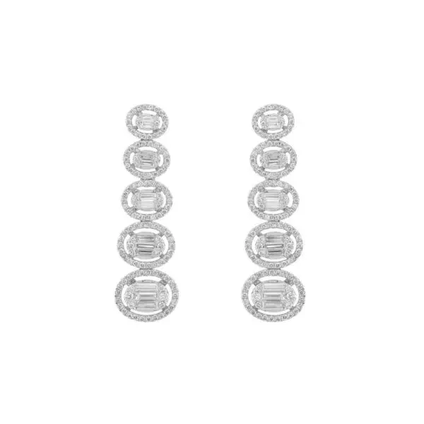 Earrings in White Gold with Round and Baguette Shape Diamonds