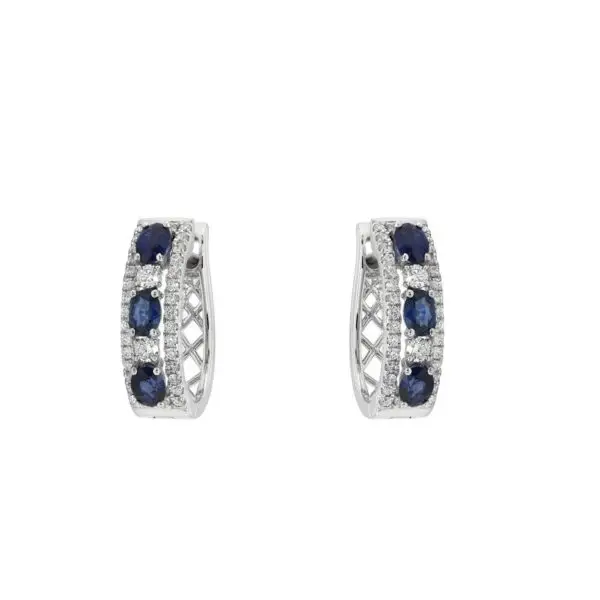 Earrings in White Gold with Round and Oval Shape Blue Sapphires