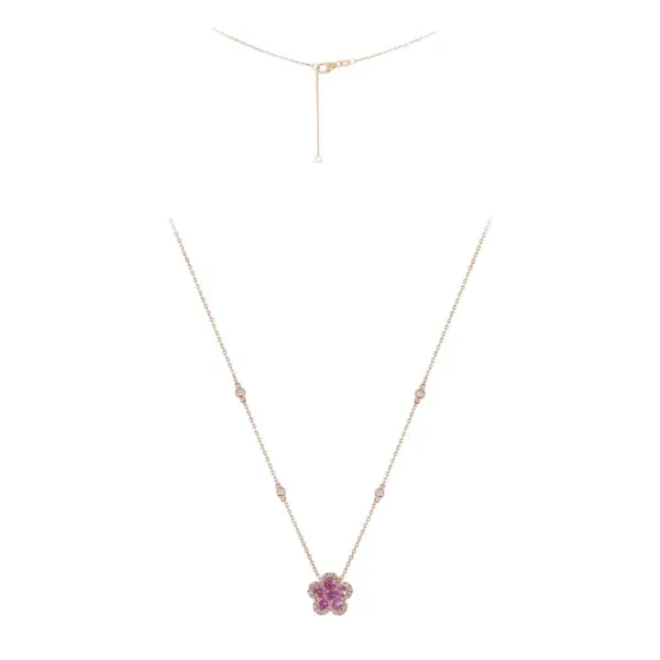 5-Clover Necklace in Rose Gold with Round Diamonds and Pink Sapphires