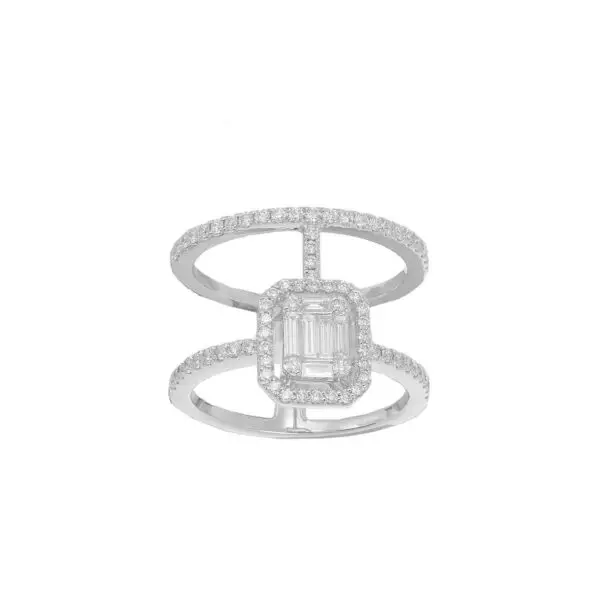 Ring in White Gold with Round and Baguette Shape Diamonds