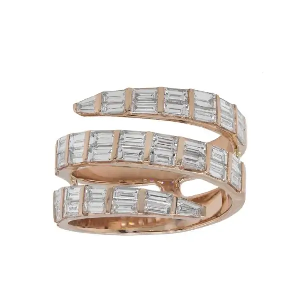 Snake Ring in Rose Gold with Baguette Shape Diamonds
