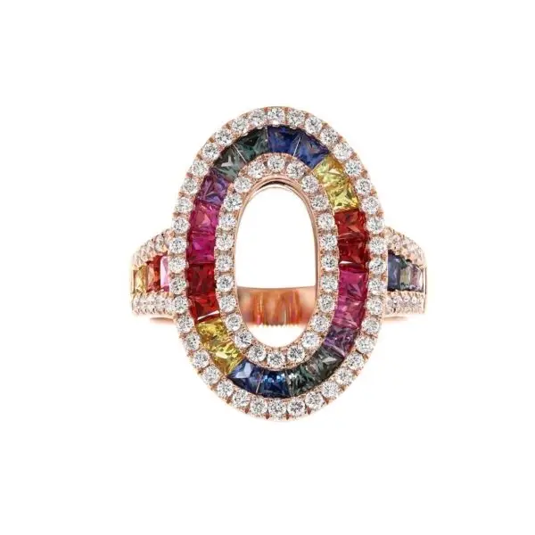 Ring in Rose Gold with Round Diamonds and Rainbow Sapphires