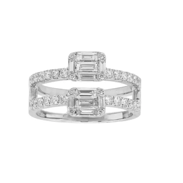 Ring in White Gold with Round and Baguette Shape Diamonds