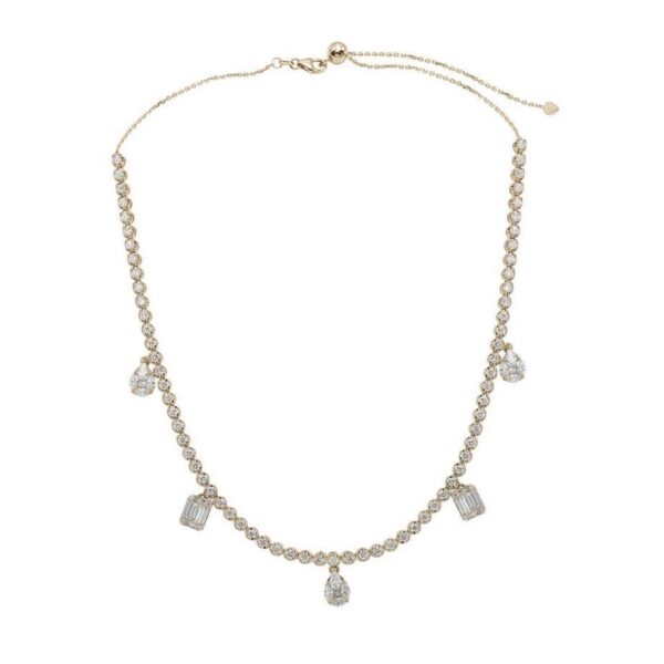 Necklace in Yellow Gold with Round, Pear, Marquise, Emerald and Princess Shape Diamonds