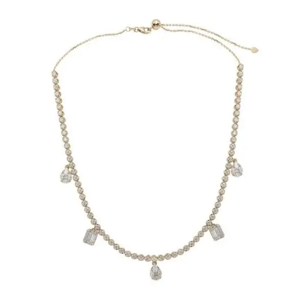 Necklace in Yellow Gold with Round, Pear, Marquise, Emerald and Princess Shape Diamonds