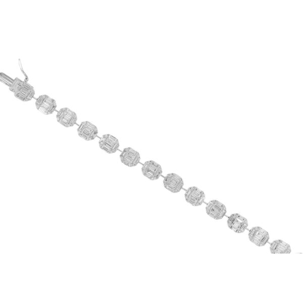 Bracelet in White Gold with Round and Baguette Shape Diamonds