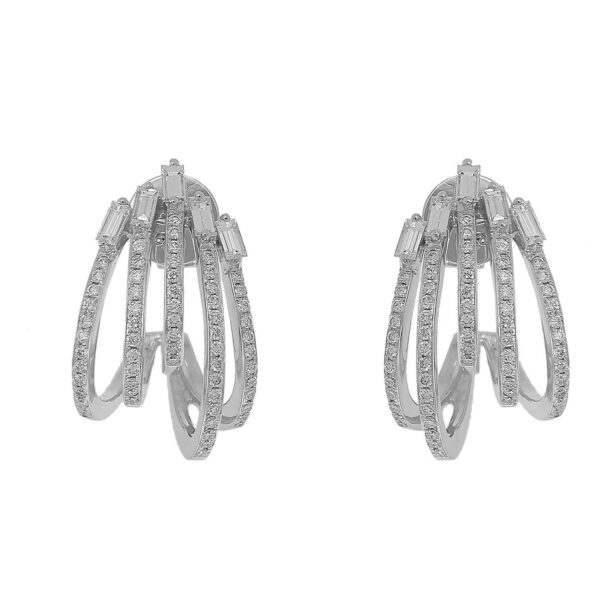 Earrings set in White Gold consisting of 5 Rings with Round Diamonds and Baguette Shaped Diamonds