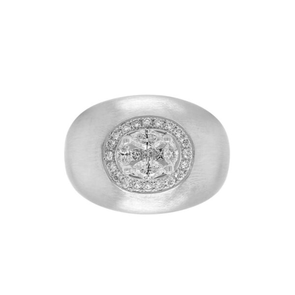 Ring in Brushed White Gold with Round, Princess and Marquise Shape Diamonds