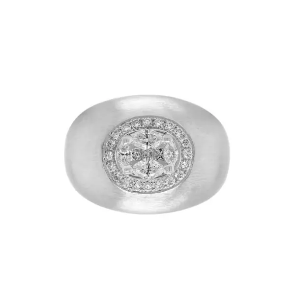 Ring in Brushed White Gold with Round, Princess and Marquise Shape Diamonds