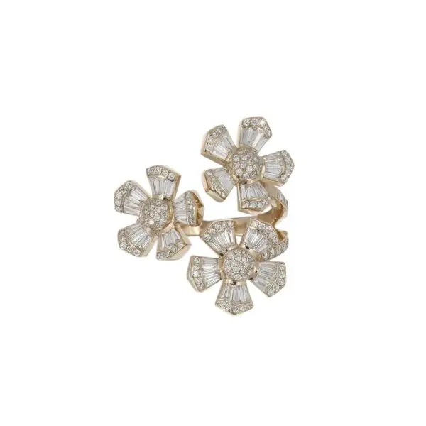 Flower Ring in Rose Gold with Round and Baguette Shape Diamonds