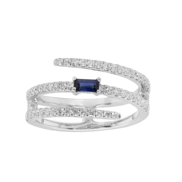 Ring in White Gold with Round Diamonds and Blue Sapphire
