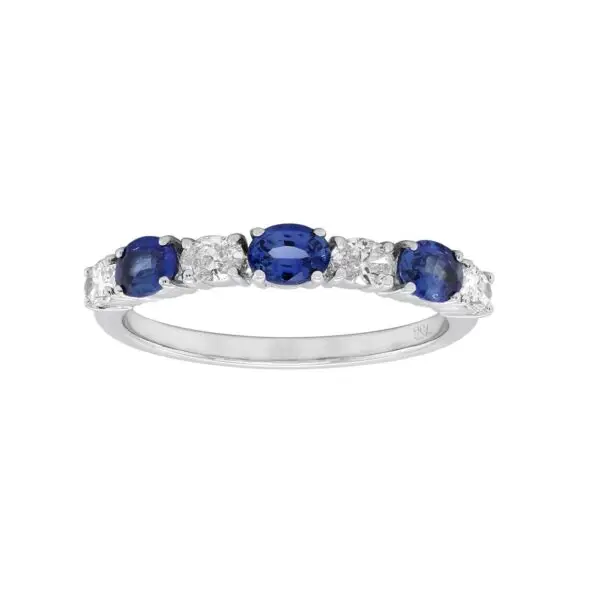 Ring in White Gold with Oval Shape Diamonds and Blue Sapphires