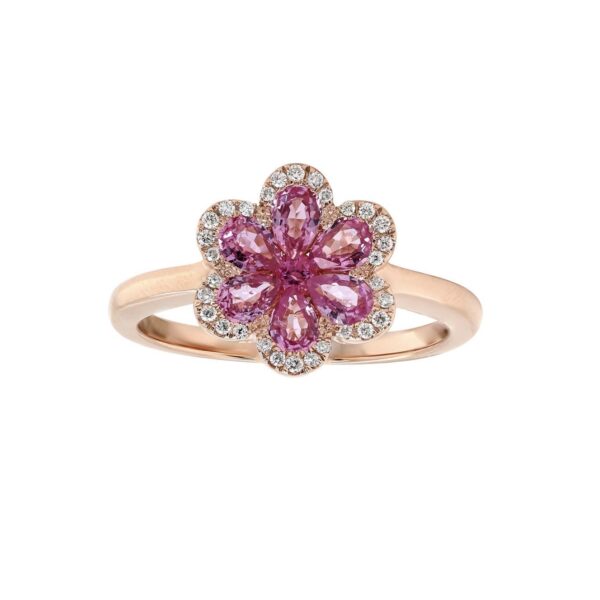 Ring in Rose Gold with Round Shape Diamonds ans Pink Sapphires
