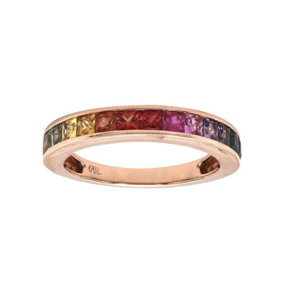Ring in Rose Gold with Princess Shape Multicolour Sapphires