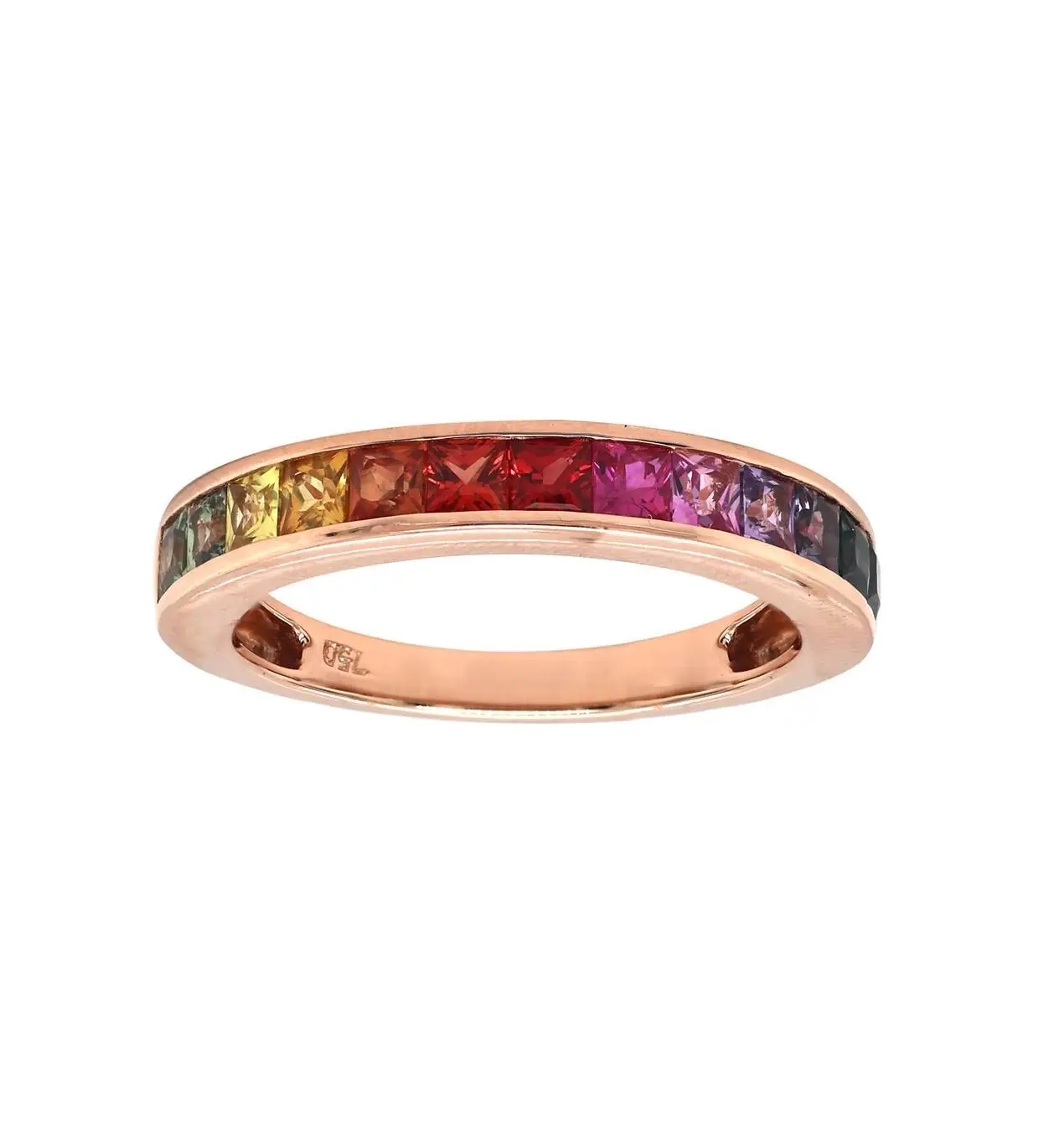 Ring in Rose Gold with Princess Shape Multicolour Sapphires