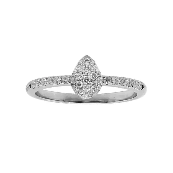 Pear Shaped Ring in White Gold with Round Diamonds