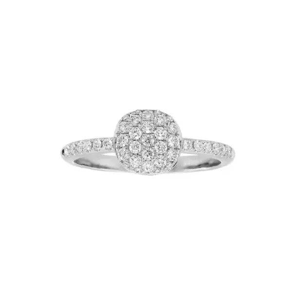 Cushion Shaped Ring in White Gold with Round Diamonds