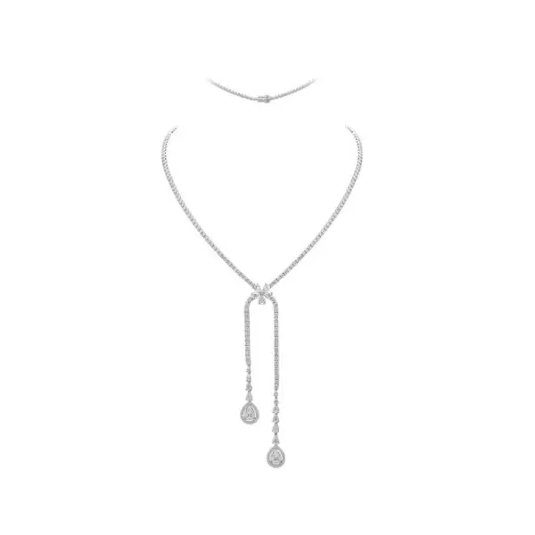 Cascade Necklace in White Gold with Round, Pear, Princess, Marquise Shape Diamonds