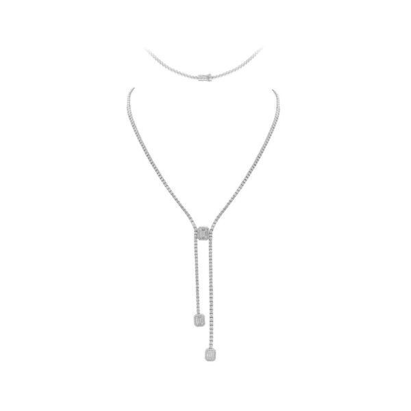 Cascade Necklace in White Gold with Round and Baguette Shape Diamonds
