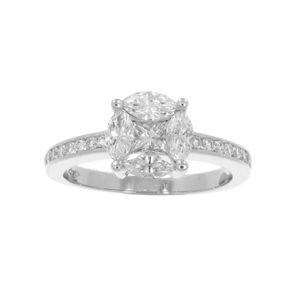 Ring in White Gold with Round, Princess and Marquise Shape Diamonds