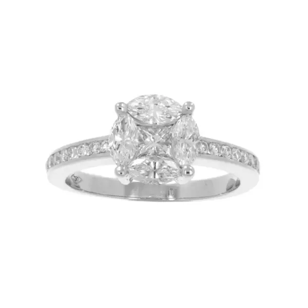 Ring in White Gold with Round, Princess and Marquise Shape Diamonds