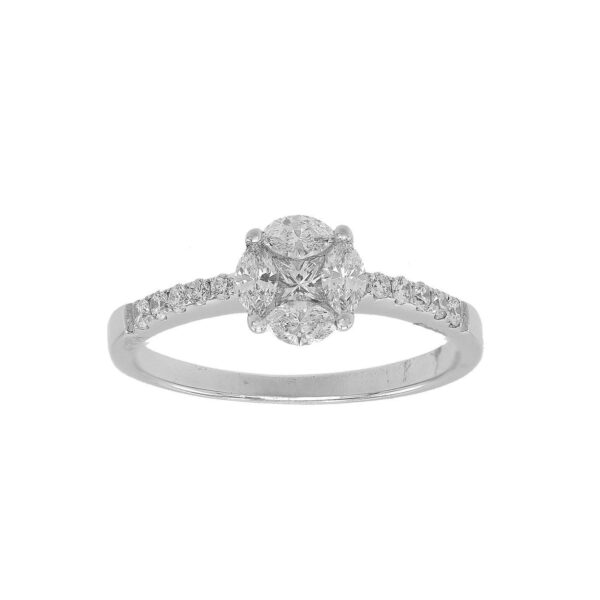 Ring in White Gold with Round, Princess and Marquise Shape Diamonds