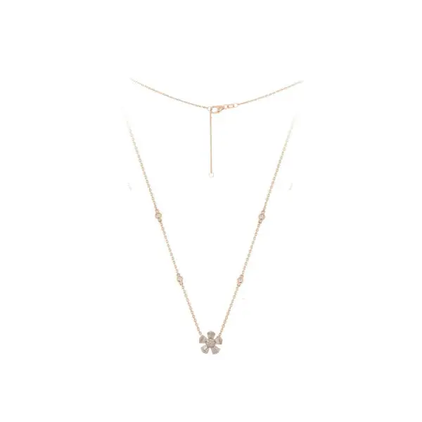 5-Leaf Necklace in Rose Gold with Round and Baguette Shape Diamonds