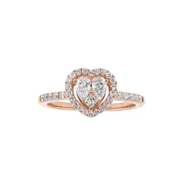 Ring in Rose Gold with Round, Pear, Princess Shaped Diamonds