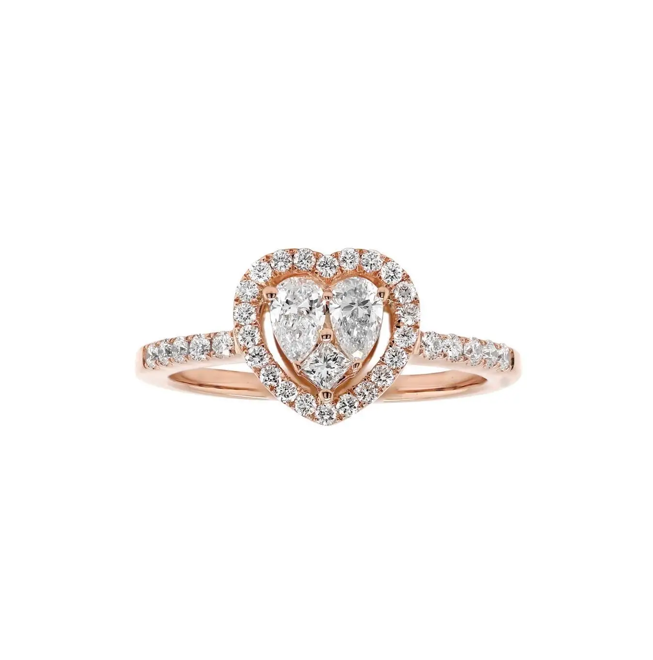 Ring in Rose Gold with Round, Pear, Princess Shaped Diamonds