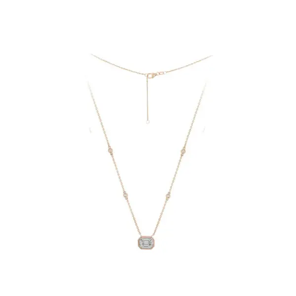 Necklace in Rose Gold with Round and Octagonal Trapezium Shape Diamonds