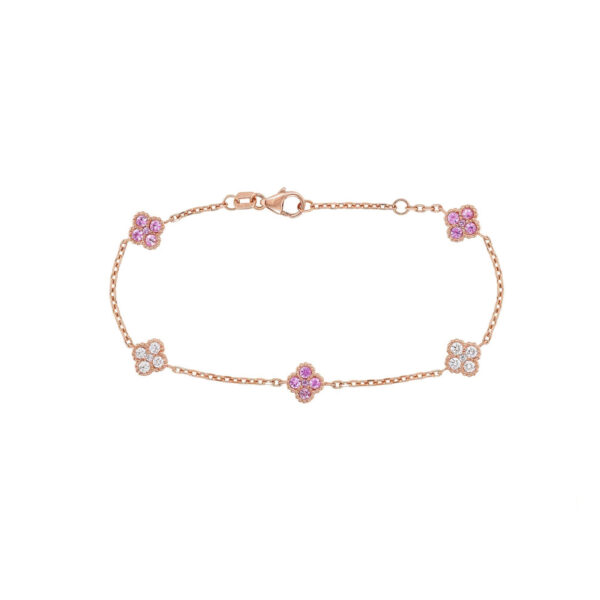 Bracelet in Rose Gold with Round Diamonds and Pink Sapphires