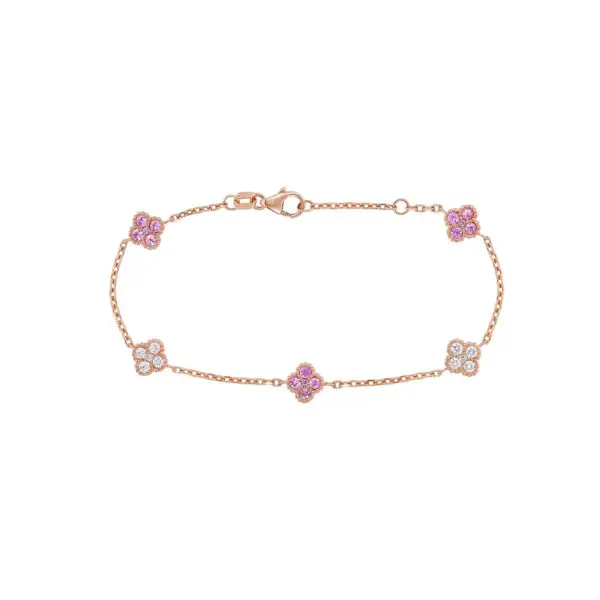 Bracelet in Rose Gold with Round Diamonds and Pink Sapphires