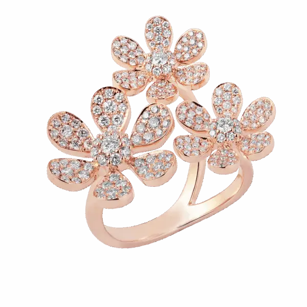6-Leaf Flower Ring in Rose Gold with Round Diamonds