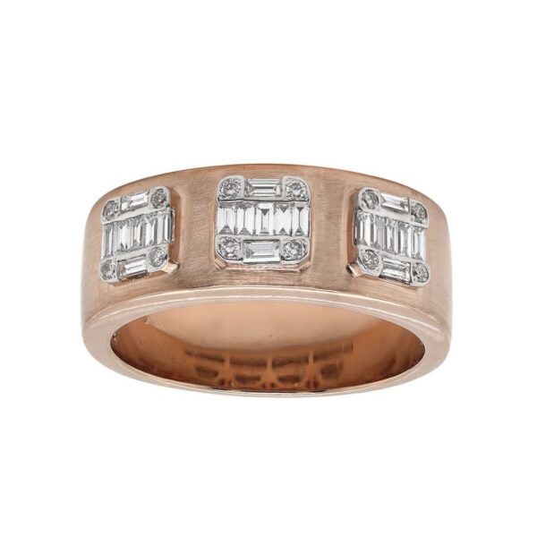 Ring in Brushed Rose Gold with Round and Baguette Shape Diamonds