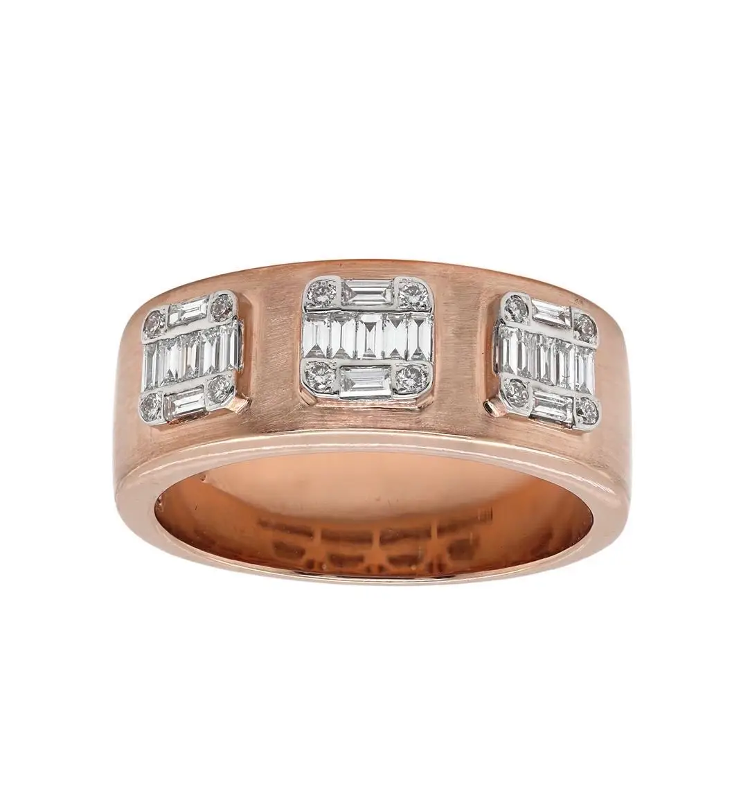 Ring in Brushed Rose Gold with Round and Baguette Shape Diamonds