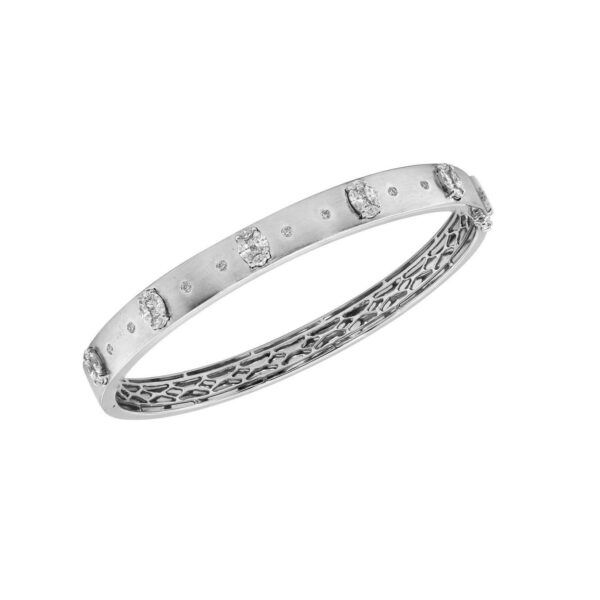 Bracelet in Brushed White Gold with Round, Marquise and Pear Shape Diamonds