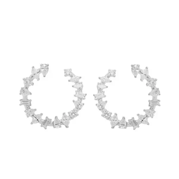 Loop Earrings in White Gold with Magic Set Round, Pear, Marquise and Baguette Shaped Diamonds