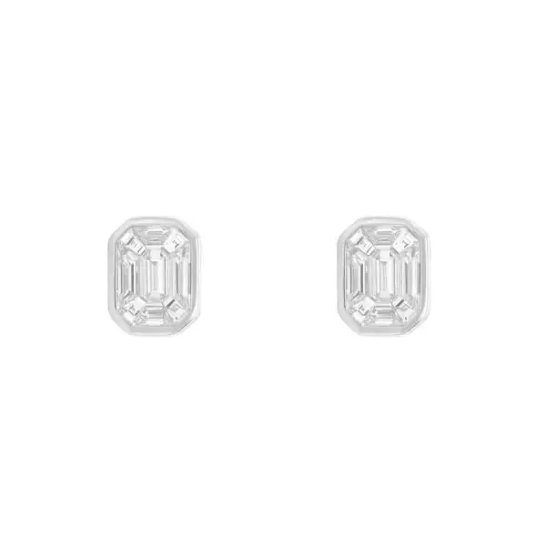 Earrings in White Gold with Octagonal Trapezium Shape Diamonds