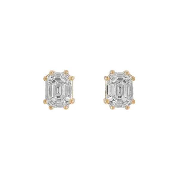 Earrings in Yellow Gold with Octagonal Trapezium Shape Diamonds