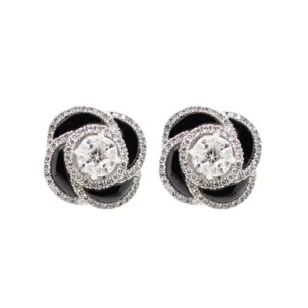 Earrings in White Gold with Round, Marquise and Pear Shape Diamonds and Black Onyx