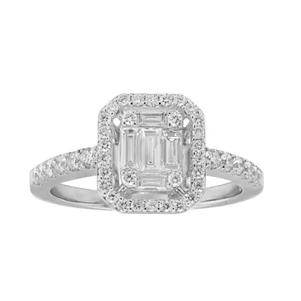Ring in White Gold with Round and Baguette Shape Diamonds