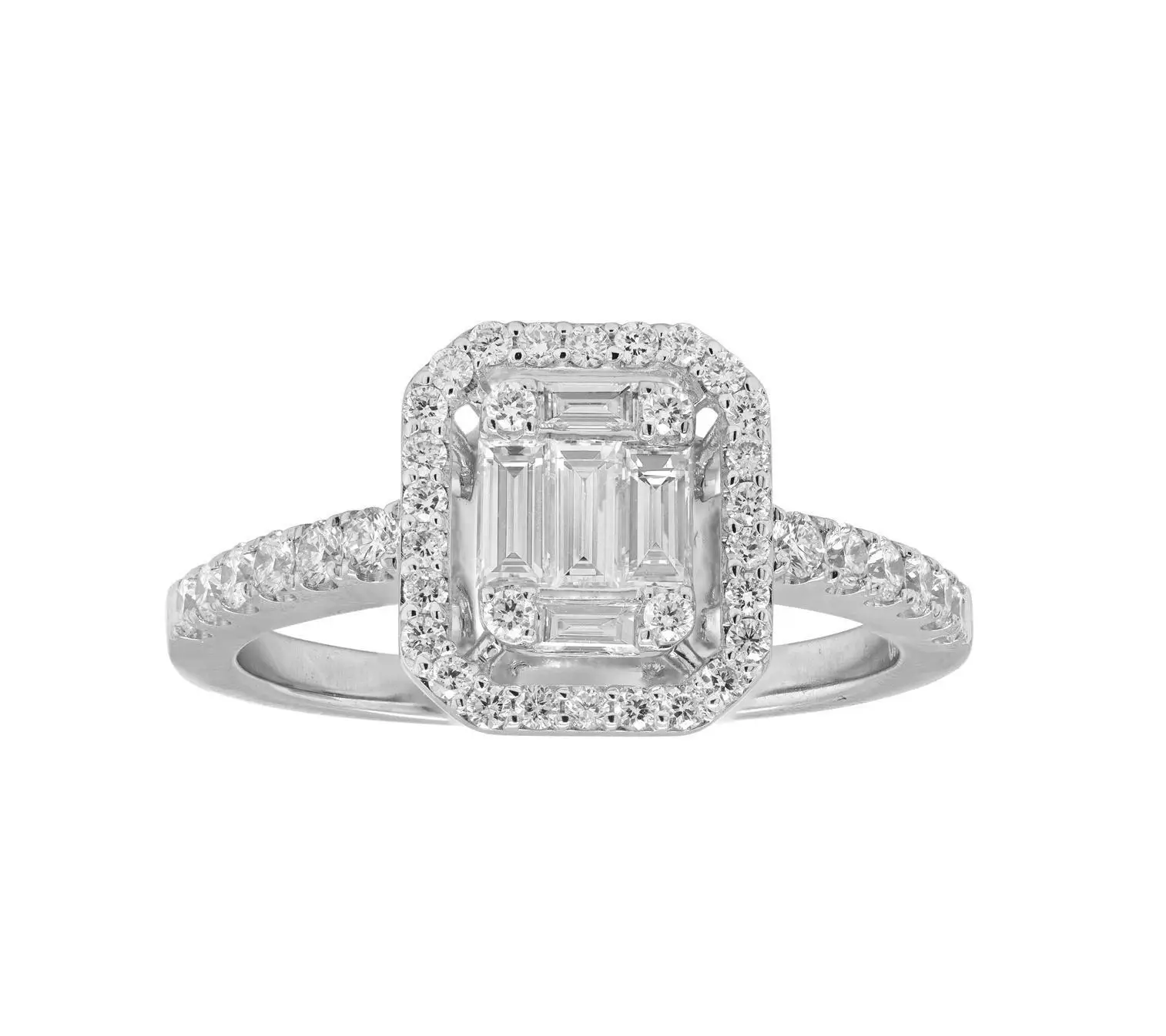 Ring in White Gold with Round and Baguette Shape Diamonds