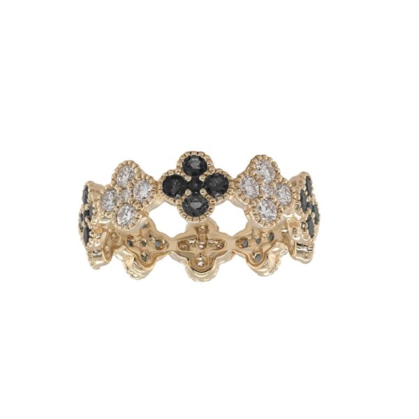4-Clover Ring in Rose Gold with Round Diamonds and Black Diamonds