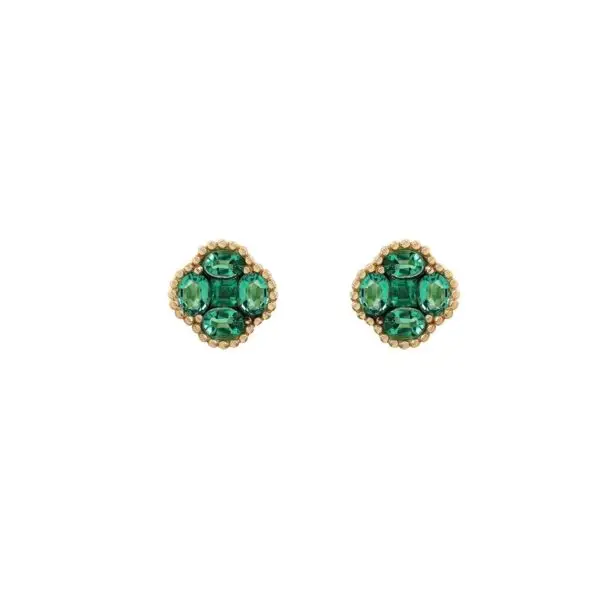 4-Clover Ear Studs in Yellow Gold with Green Emeralds