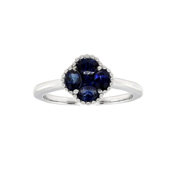 4-Clover Ring in White Gold with Blue Sapphires