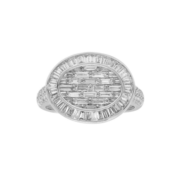 Oval Shape Ring in White Gold with Round and Baguette Diamonds