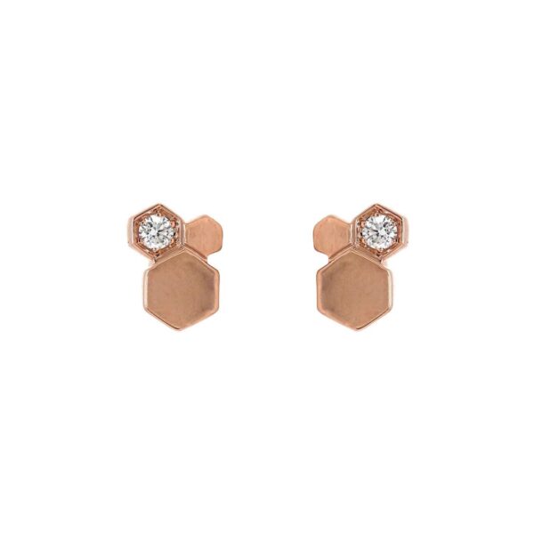 Hexagon Earrings in Rose Gold with Round Diamonds